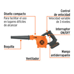 Sopladora para taller, 20V, 1 bateria 2Ah, PRO