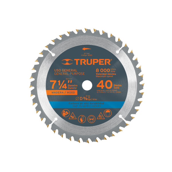 Disco sierra p/madera 7-1/4", 40 dientes, centro 5/8"