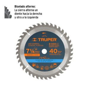 Disco sierra p/madera 7-1/4", 40 dientes, centro 5/8"