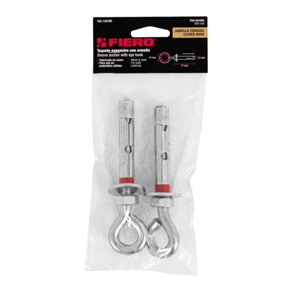 Pack de 2 Taquete expansivo armella cerrada 1/2" y Ojo 5/8"