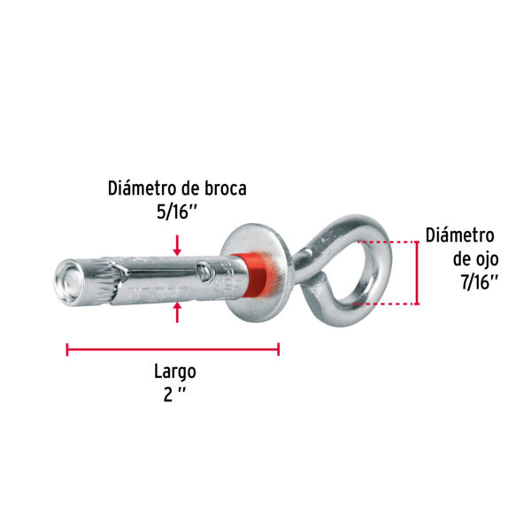 Pack de 4 Taquete expansivo armella cerrada 5/16" y Ojo 7/16"