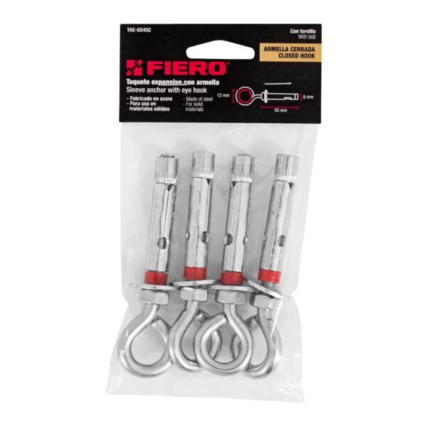 Pack de 4 Taquete expansivo armella cerrada 5/16" y Ojo 7/16"