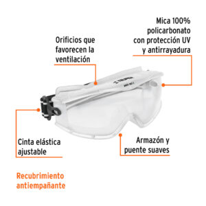Goggles de seguridad, Profesionales, mica transparente