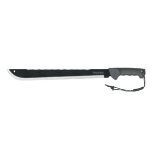 Machete doble filo, 18" con mango inyectado y funda