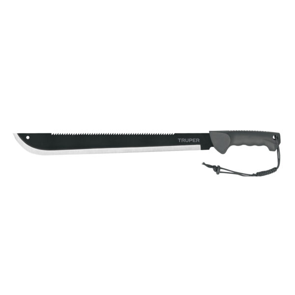 Machete doble filo, 18" con mango inyectado y funda
