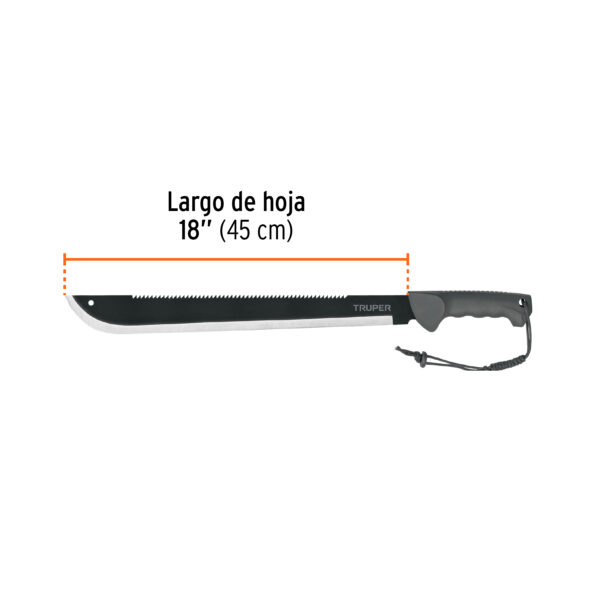 Machete doble filo, 18" con mango inyectado y funda