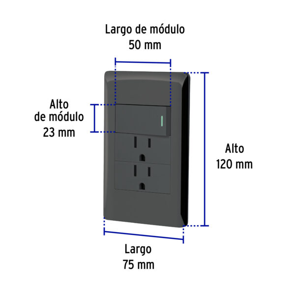 Placa Armada Apagador y Doble Contacto Lisboa Negro