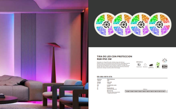 Tira Led RGB de 5m con Driver Eliminador Control 5050