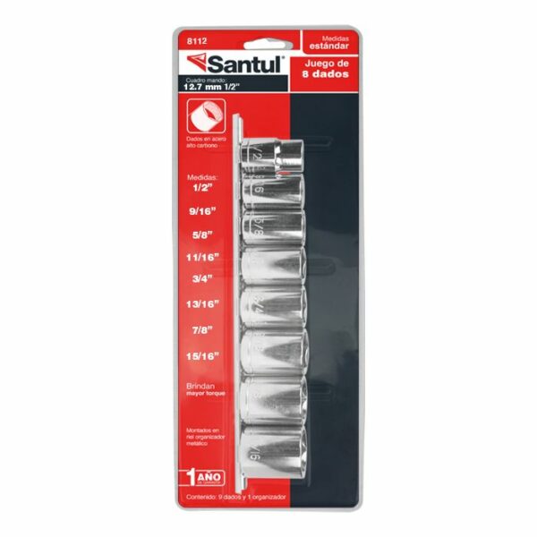 Juego de 8 dados estandar std cuadro 1/2" Santul