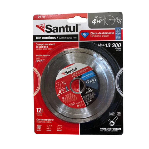 Disco de diamante 4-1/2" 2mm Loseta Marmol Rin Continuo Santul