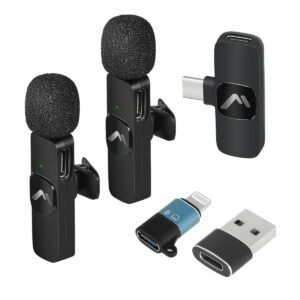 Kit de 2 de micrófonos de solapa negros Recargables