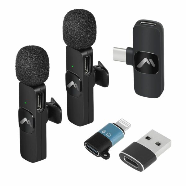 Kit de 2 de micrófonos de solapa negros Recargables