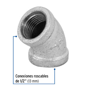 Codo 45°, acero galvanizado, 1/2"