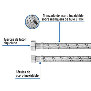 Manguera hule, 1/2", 80 cm, acero inoxidable, usos generales