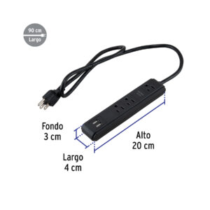 Multicontacto 3 entradas 2 ptos USB sup de picos 300 J negro