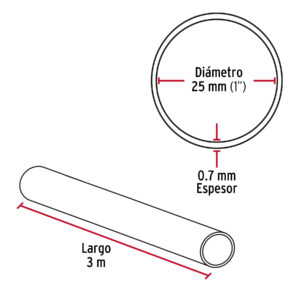Tubo redondo Negro Mate para closet de 3m dimetro 2.5cm