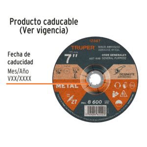 Disco para desbaste de metal, tipo 27, diametro 7", 1/4"