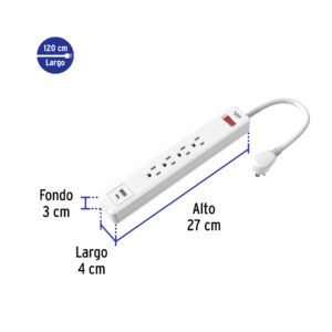 Multicontacto 4 entradas con 1 USB A + 1 USB C Blanco