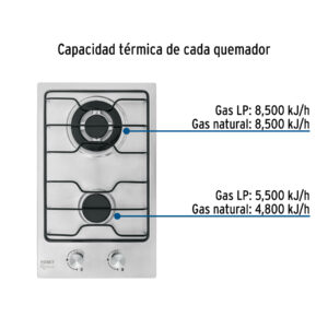 Parrilla gas empotrable 30cm, 2 quem, inox, esmalte, Foset