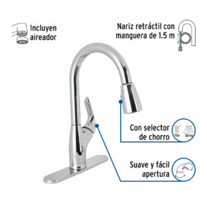 Mezcladora Monomando fregadero cromo nariz retractil