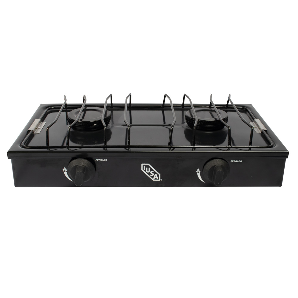 Parrilla estufa de gas de sobreponer 2 quemadores Negra iusa