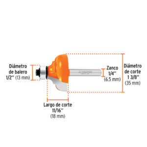 Broca para router, clasica, 1-3/8
