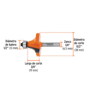 Broca para router, redondeado, 1-1/2