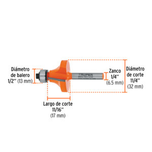 Broca para router, redondeado, 1-1/4