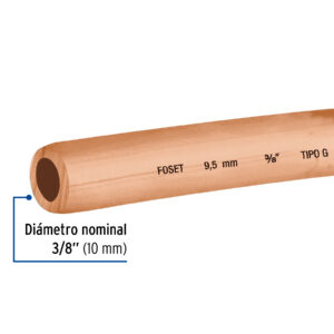 Tubo de cobre flexible, 3/8", rollo de 15 metros