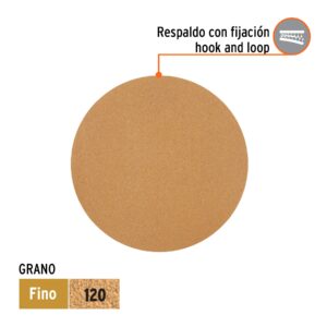 Caja 5 discos de lija p/madera 5' grano 120, velcro, s/perf.