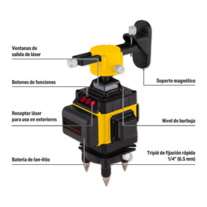 Nivel laser verde, alcance 25m, 16 lineas, recargable, PRETU