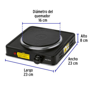 Parrilla electrica quemador tipo disco, negra, Volteck