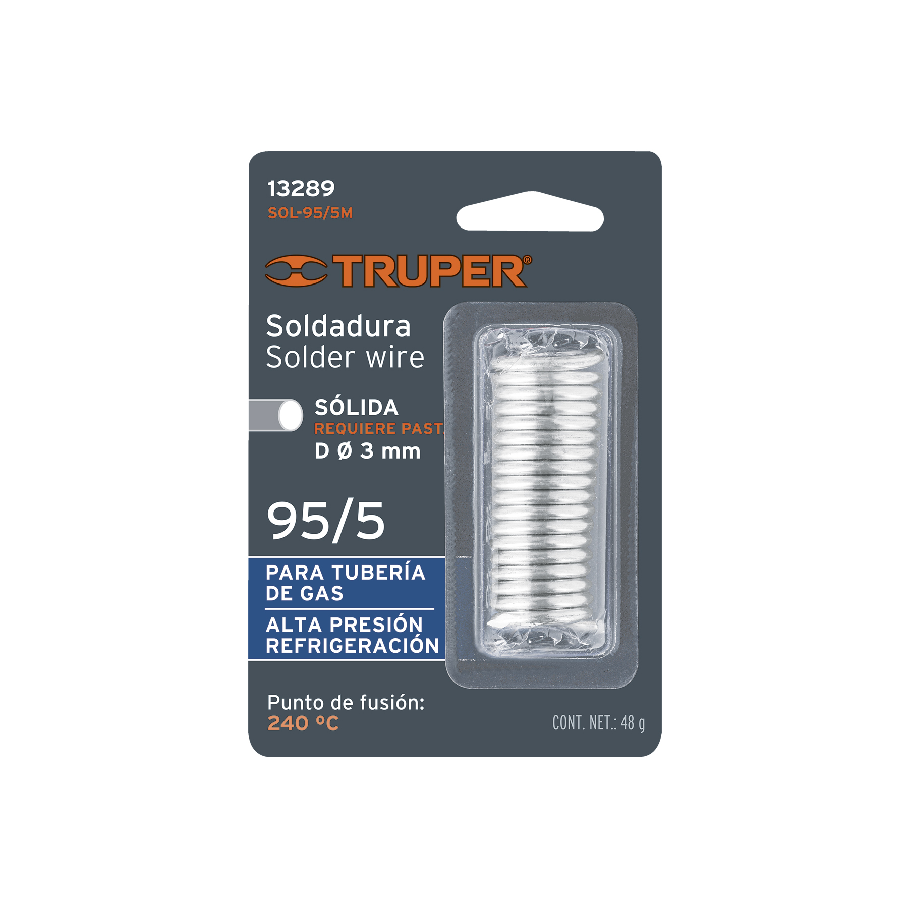 Soldadura solida 95/5 para tuberia de gas 0.98m 48g