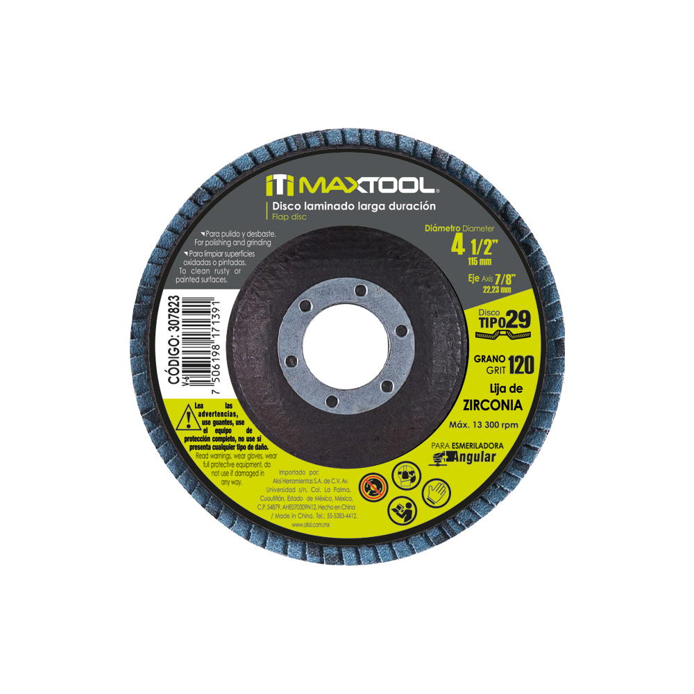 Disco laminado Grano 120 de 4-1/2" Centro 7/8" Economico